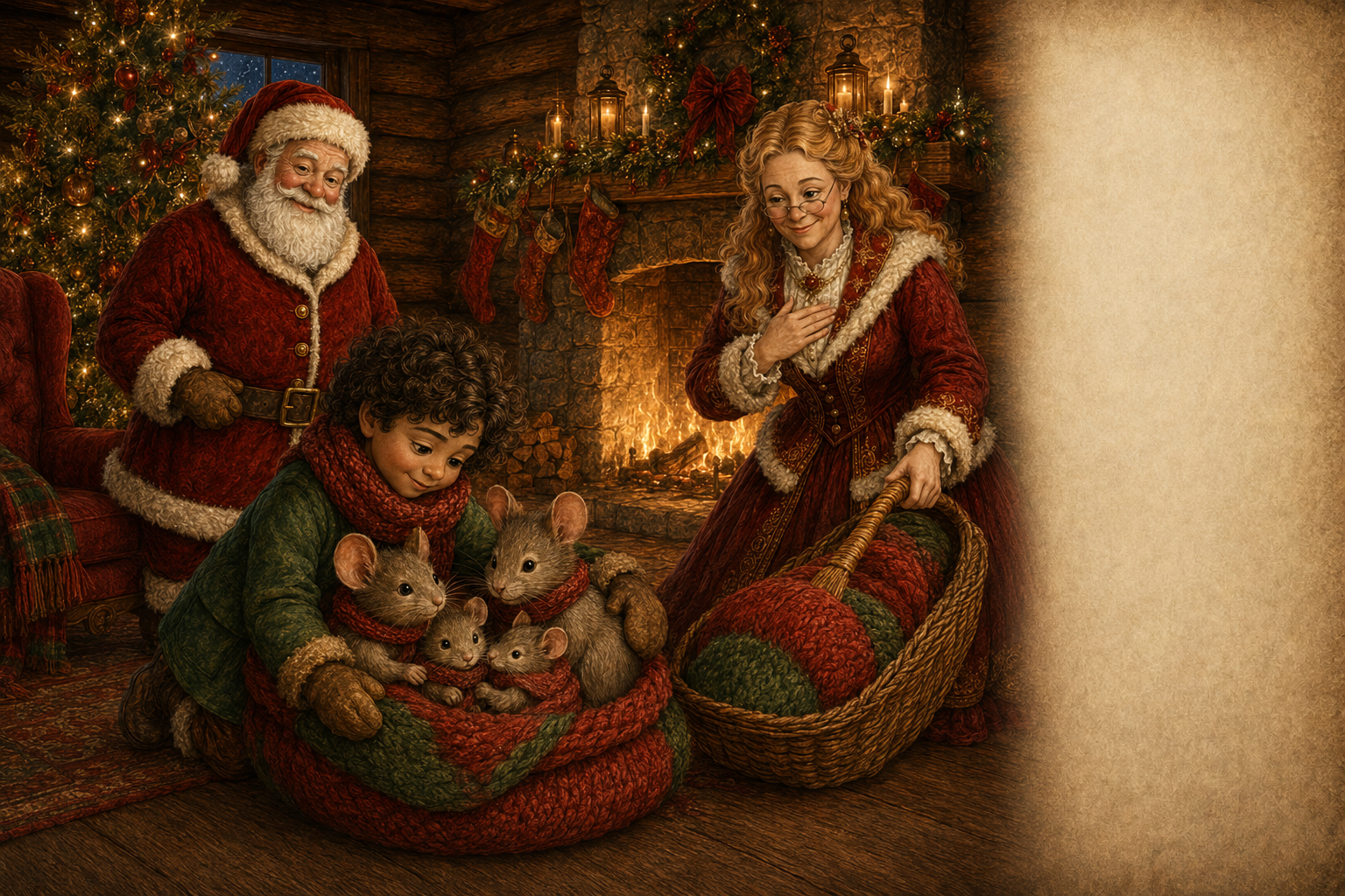 Pip reunites with his family while Sam carries their warm mitten closer to the fire