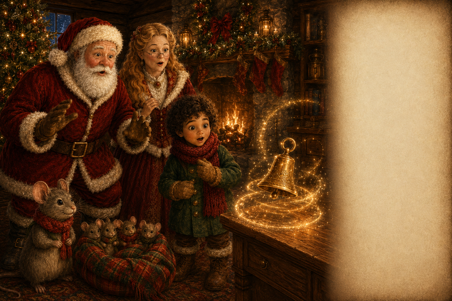 The golden bell rings by itself and fills the room with sparkling light