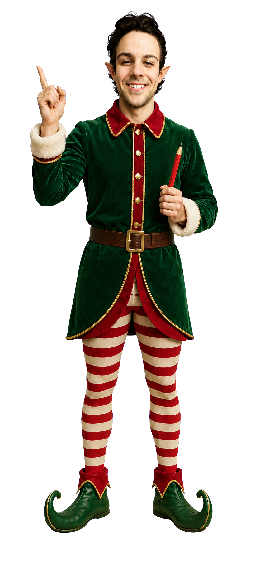 Mitchel the Elf smiling and inviting children to the Kids’ Christmas Workshop